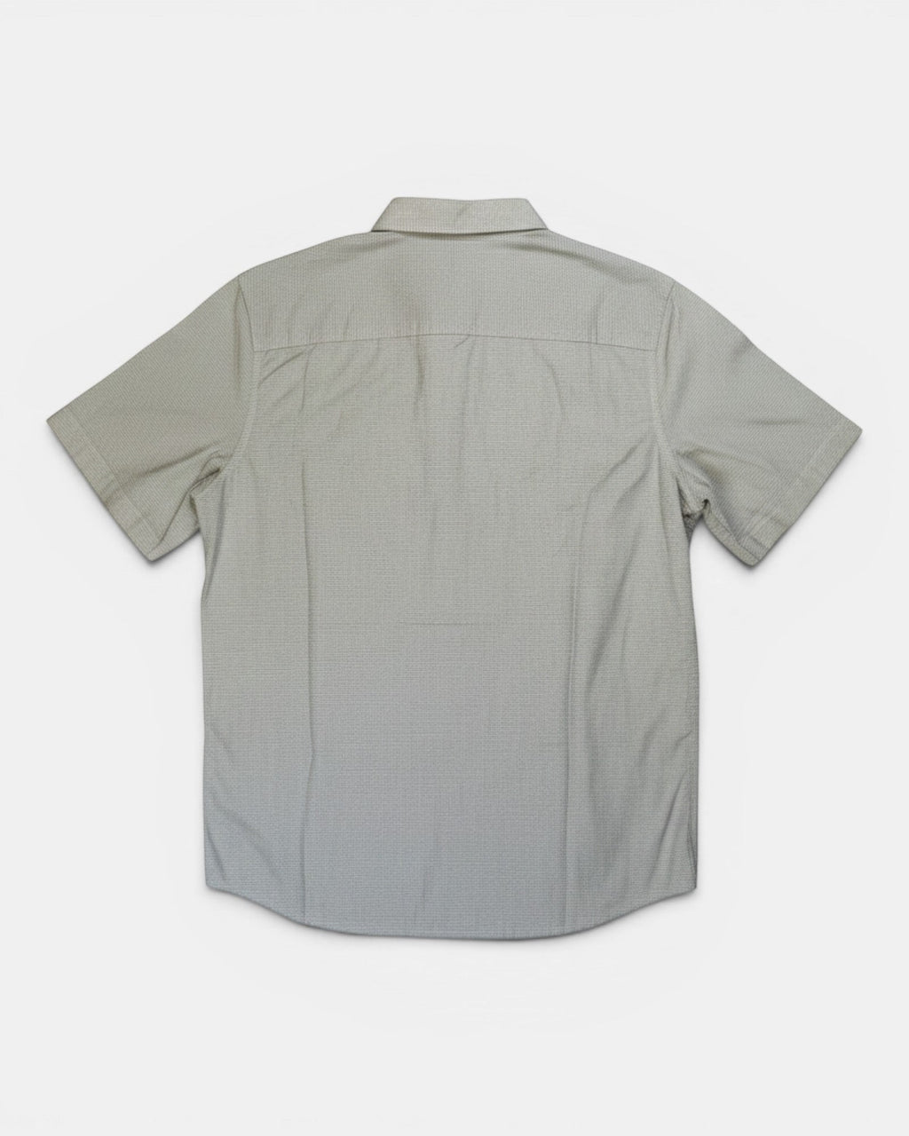Camicia Tom Tailor a maniche corte in cotone beige/grigio chiaro con micro texture e colletto button-down.