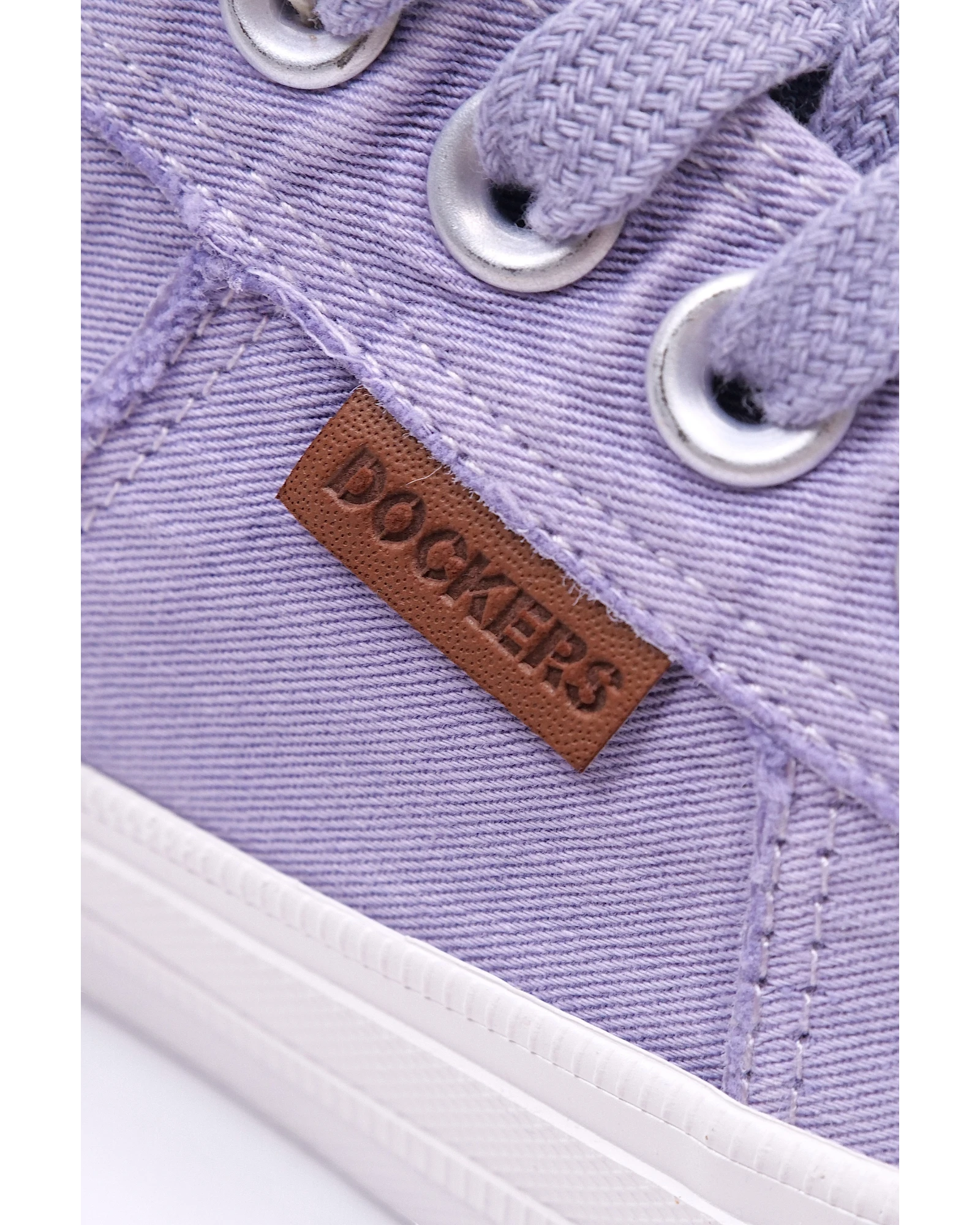 Sneakers Dockers by Gerli lilla in tela con lacci e suola bianca, logo in pelle marrone.
