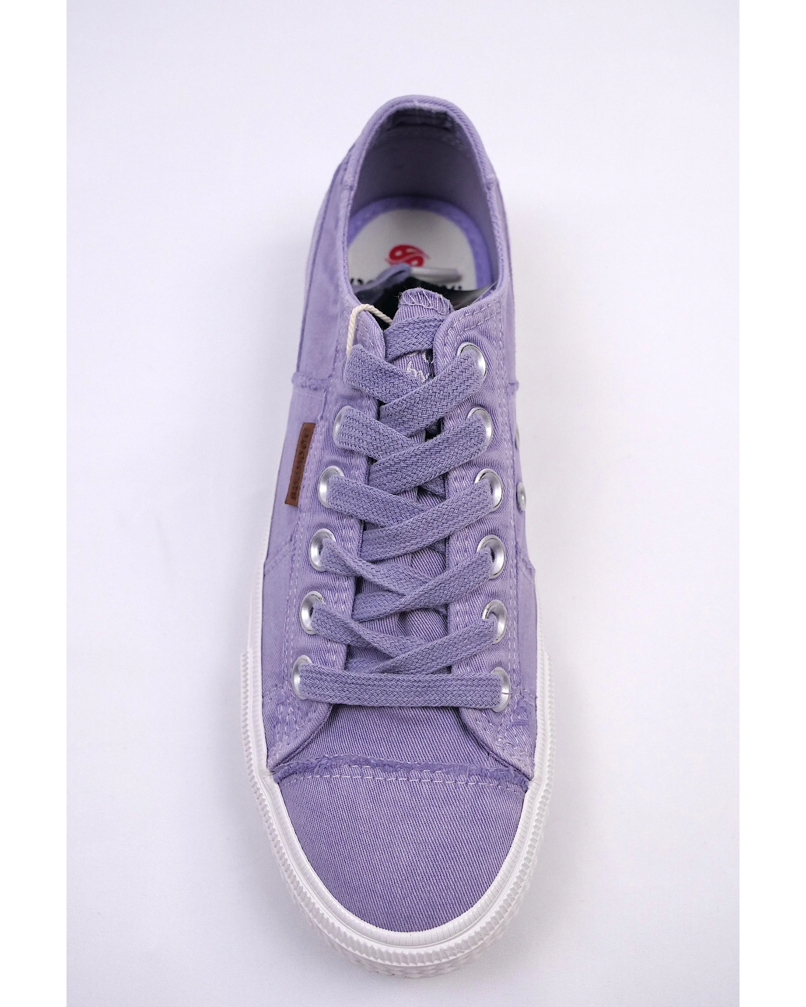 Sneakers Dockers by Gerli viola in tela con lacci argentati e suola bianca. Stile casual da donna.