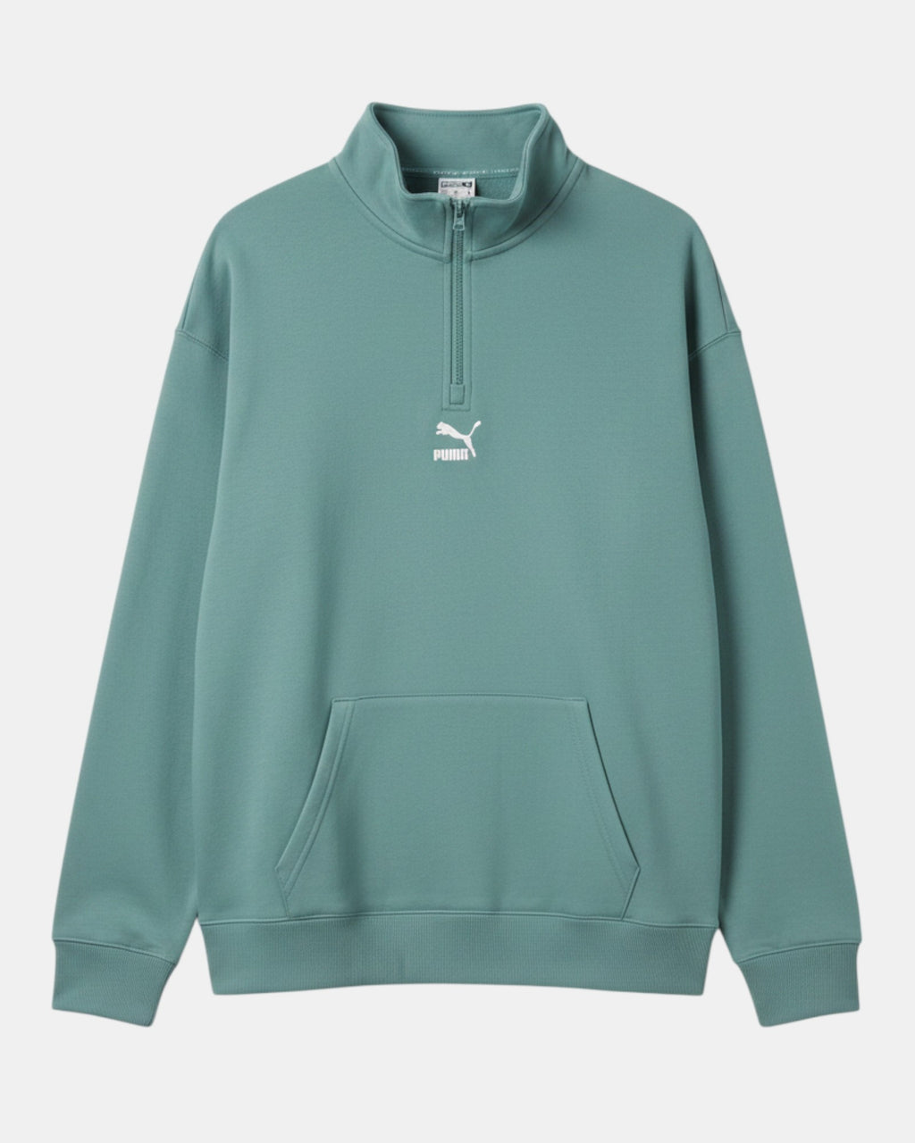 Felpa ULTIMATAGLIA.COM Puma verde acqua con zip corta e tasca a marsupio