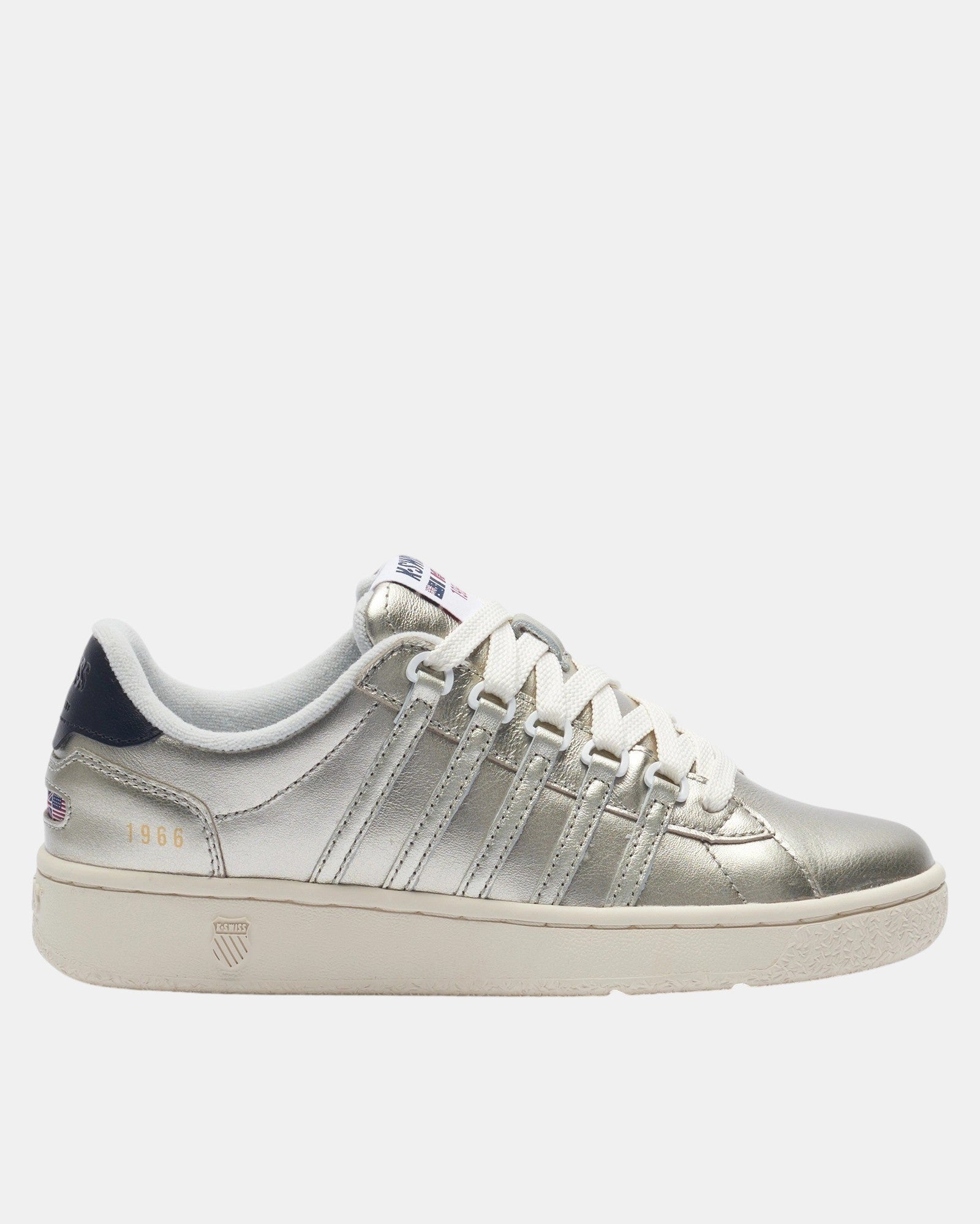 Sneakers K-SWISS Slammclassic CC donna champagne con iconiche 5 strisce in rilievo e suola in gomma.