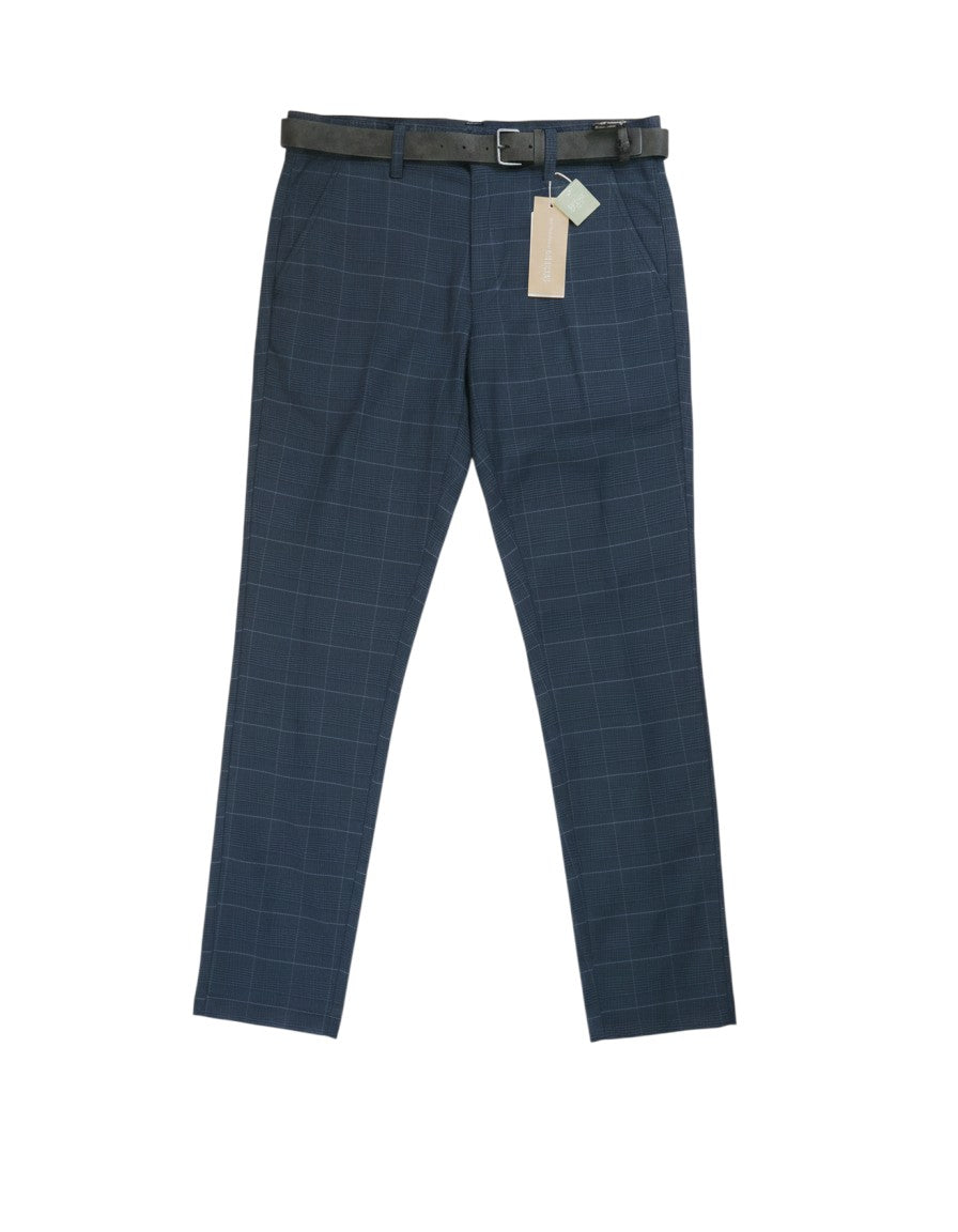 Pantaloni chino blu da uomo Tom Tailor Denim Straight Chino con fantasia principe di Galles, tessuto elasticizzato in cotone, cintura inclusa.