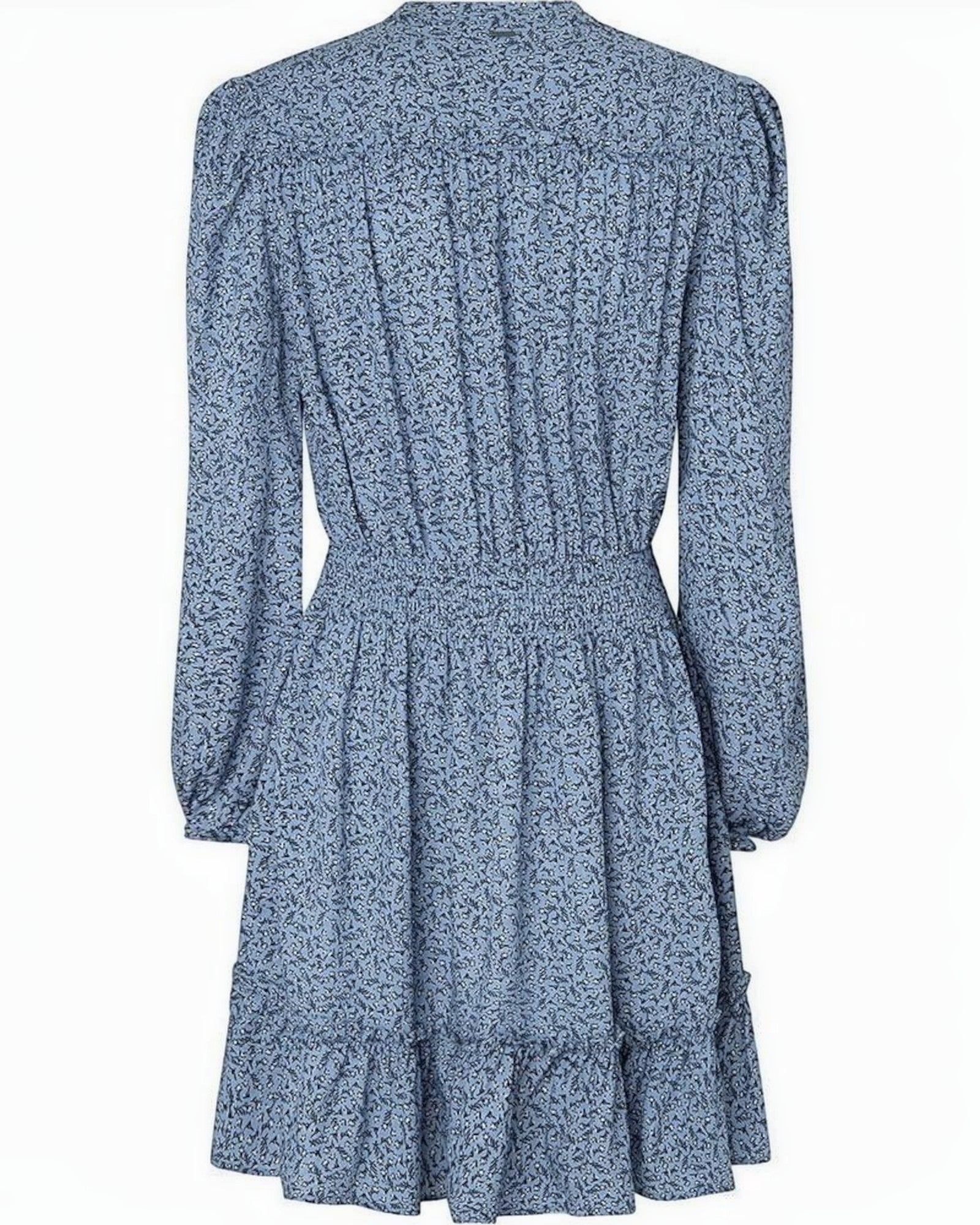 Vestito midi blu a fiori con maniche lunghe e vita elasticizzata firmato Pepe Jeans. Realizzato in viscosa.
