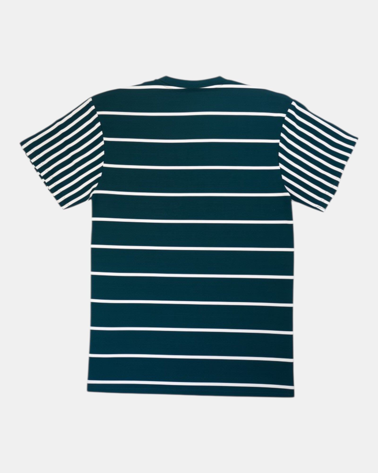 T-shirt a righe verdi e bianche Karl Kani Small Signature in cotone, con maniche a righe e firma ricamata.