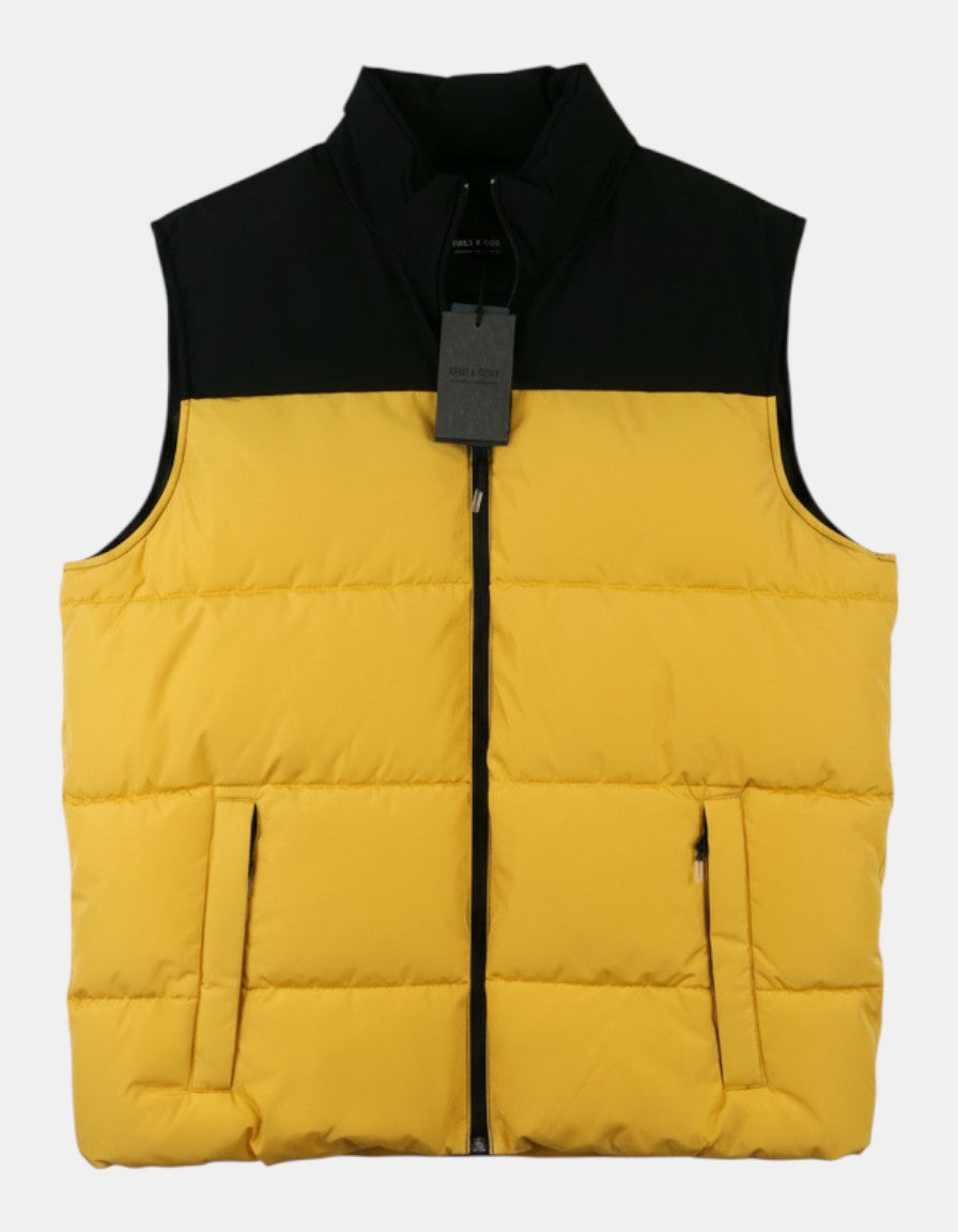 ULTIMATAGLIA.COM Gilet imbottito giallo e nero con zip frontale e tasche con zip.