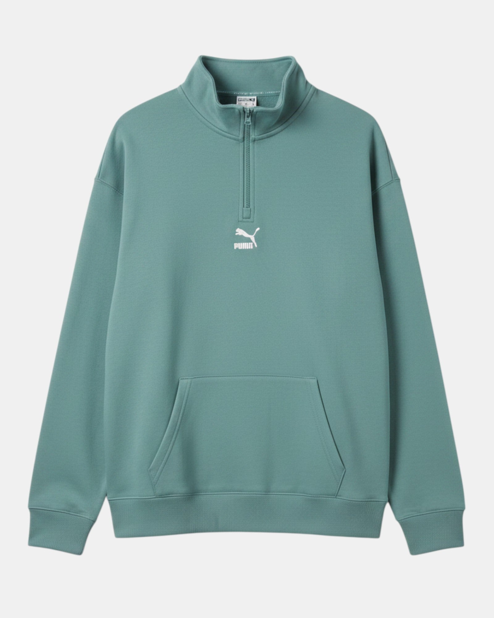 Felpa ULTIMATAGLIA.COM Puma verde acqua con zip corta e tasca a marsupio