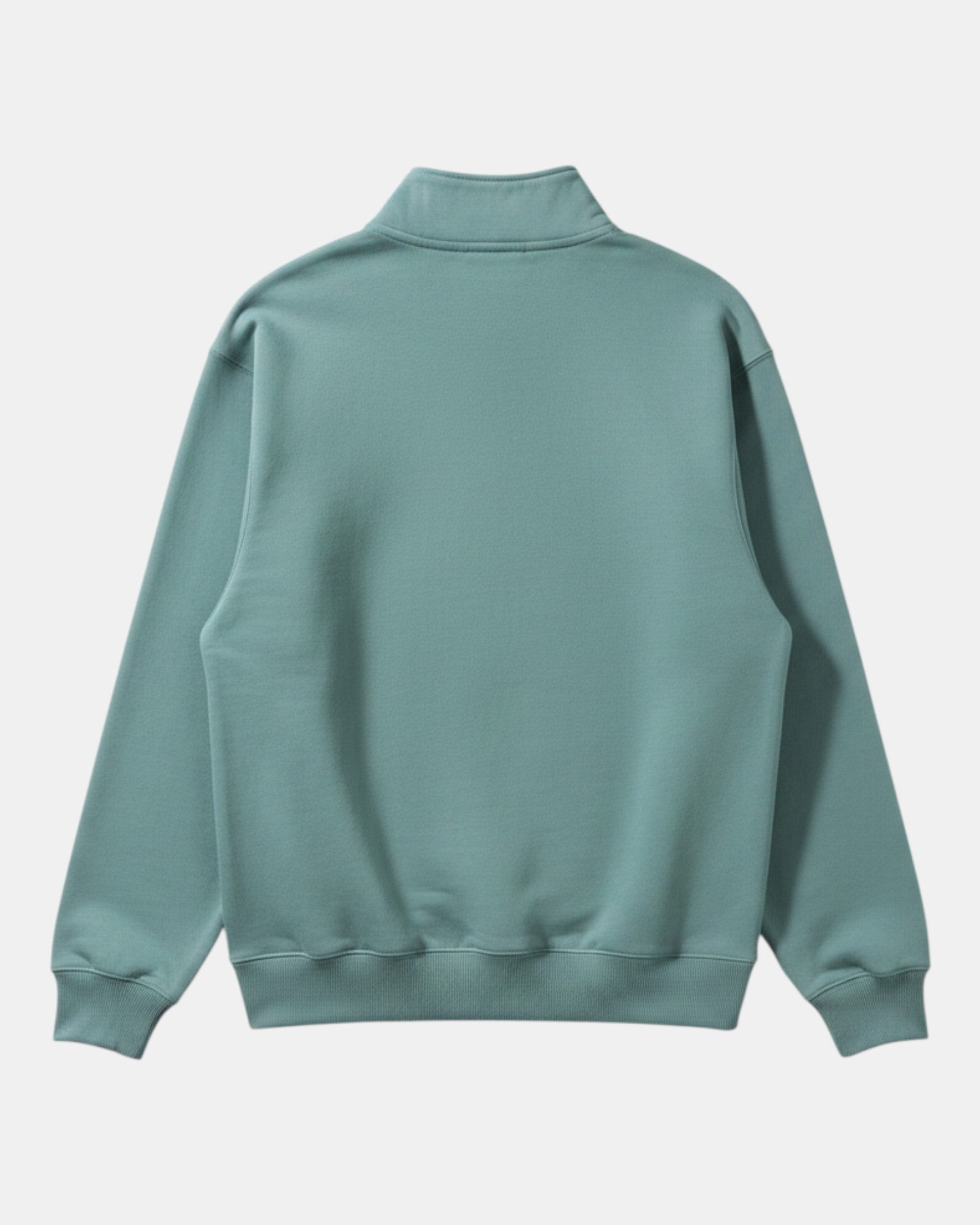 Felpa girocollo ULTIMATAGLIA.COM in cotone verde acqua con zip corta e polsini a costine.