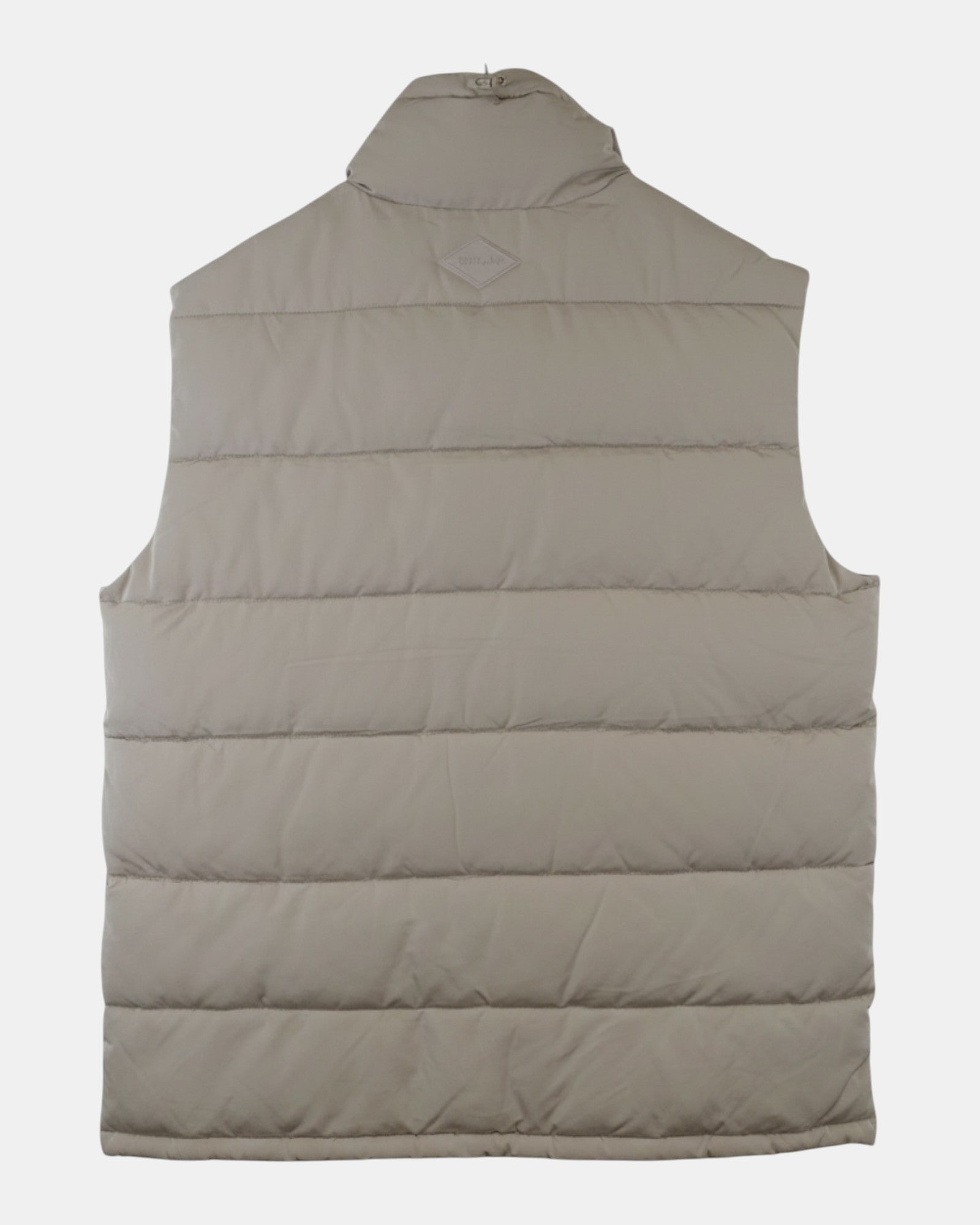 ULTIMATAGLIA.COM beige puffer gilet with diamond logo detail on back