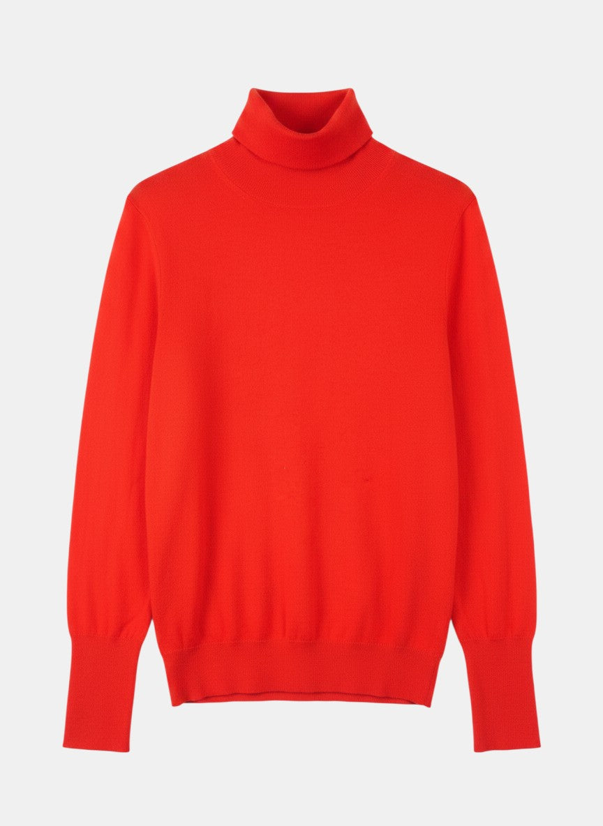 Maglione dolcevita rosso acceso Stefanel Turtleneck da donna in maglia fine, con collo alto arrotolato e maniche lunghe.