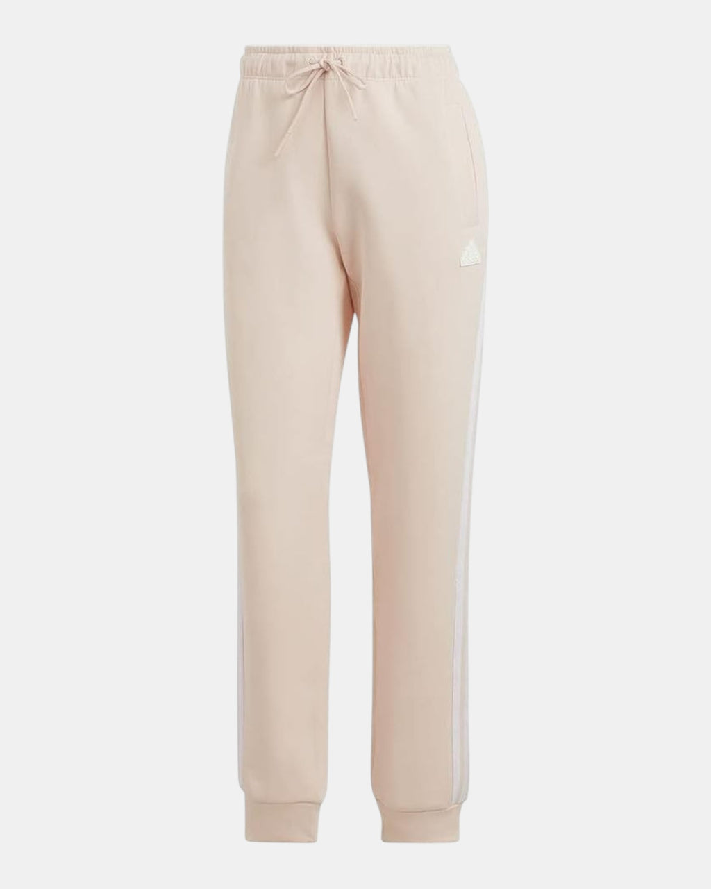 Pantaloni Adidas Sportswear W FI 3S REG PNT in fleece beige/crema con cordoncino in vita e iconiche tre strisce laterali.