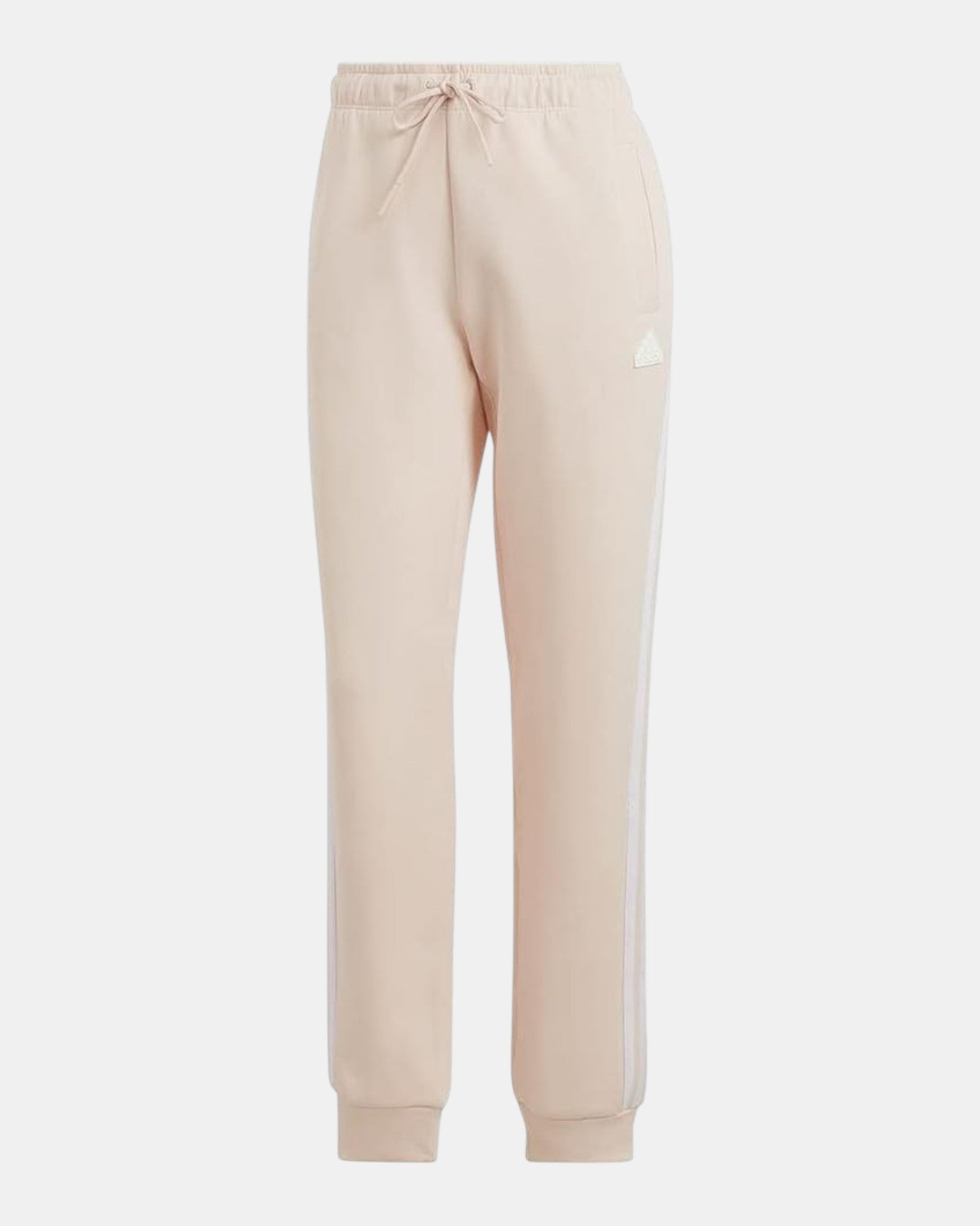 Pantaloni Adidas Sportswear W FI 3S REG PNT in fleece beige/crema con cordoncino in vita e iconiche tre strisce laterali.