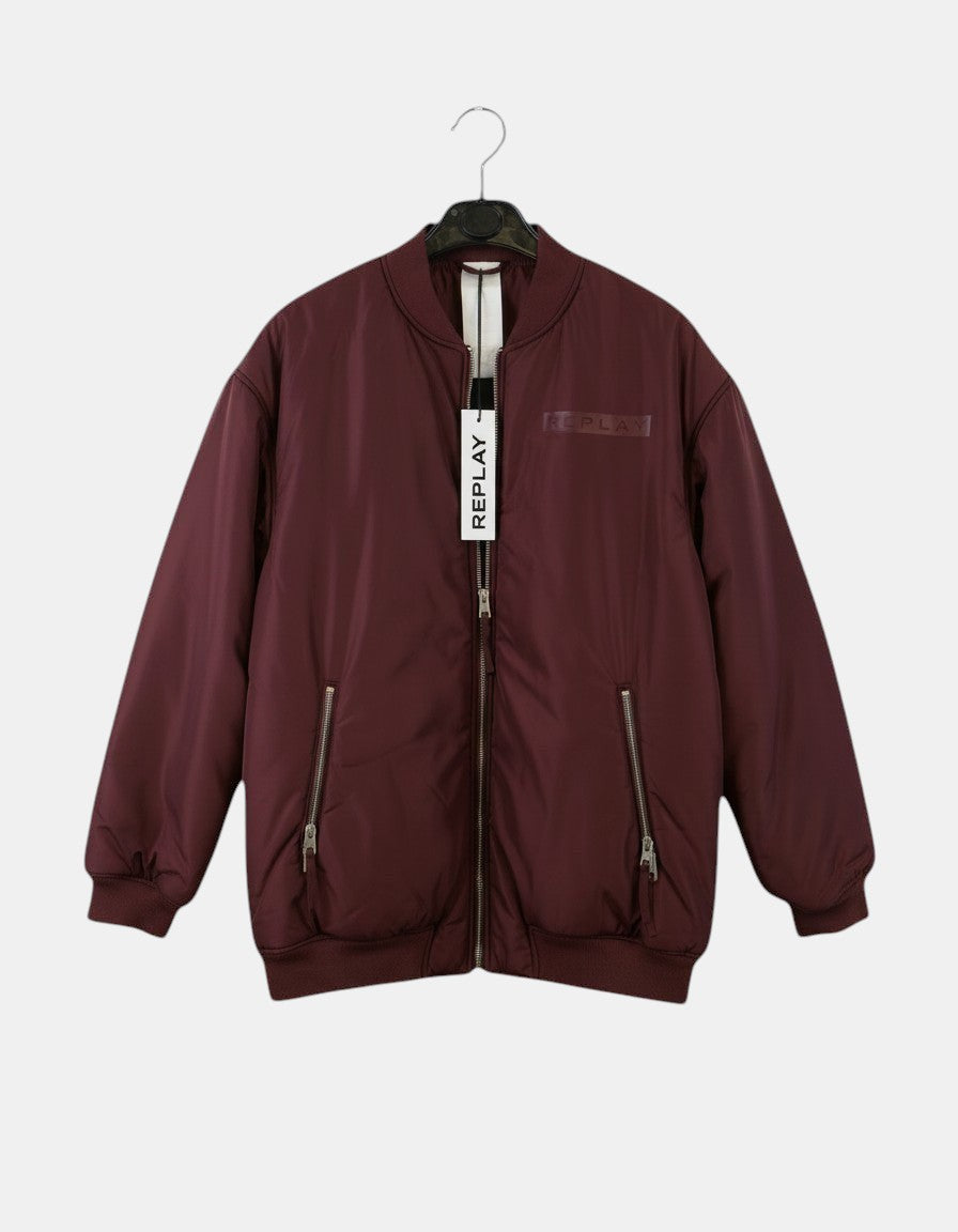 ULTIMATAGLIA.COM Bomber Replay bordeaux in tessuto tecnico con zip frontale, logo tono su tono sul petto e polsini a costine.