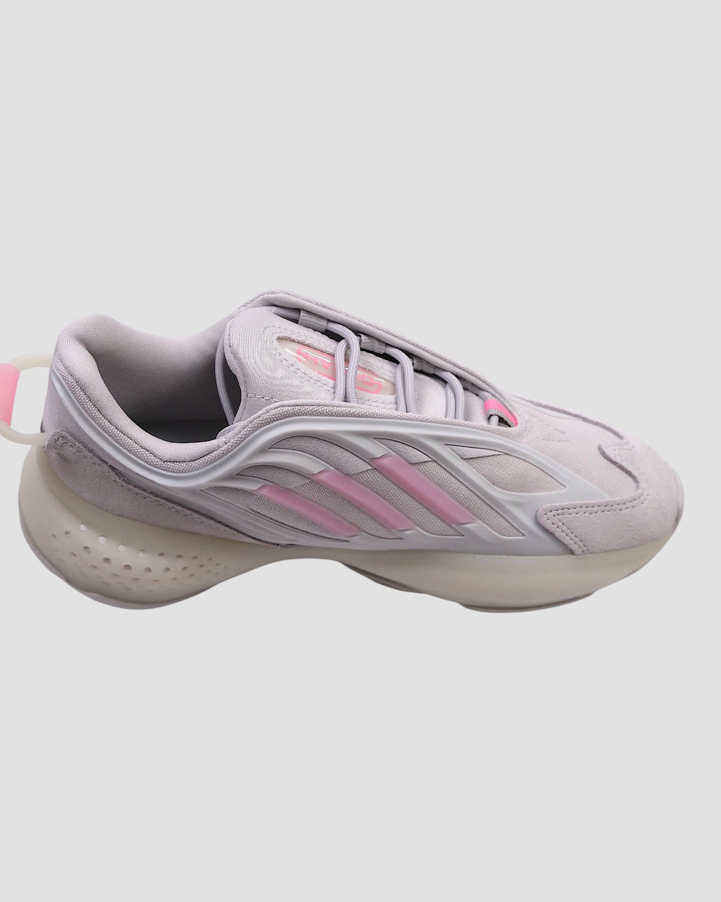 ULTIMATAGLIA.COM Sneakers Adidas Originals OZRAH J grigie con dettagli rosa e suola chunky.