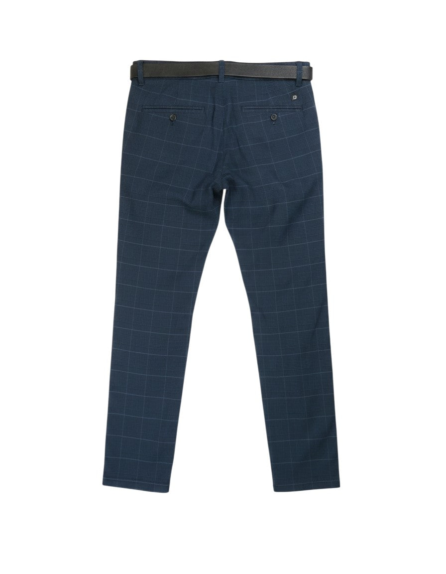Pantaloni chino blu da uomo Tom Tailor Denim Straight Chino con fantasia principe di Galles, cotone elasticizzato, cintura inclusa.