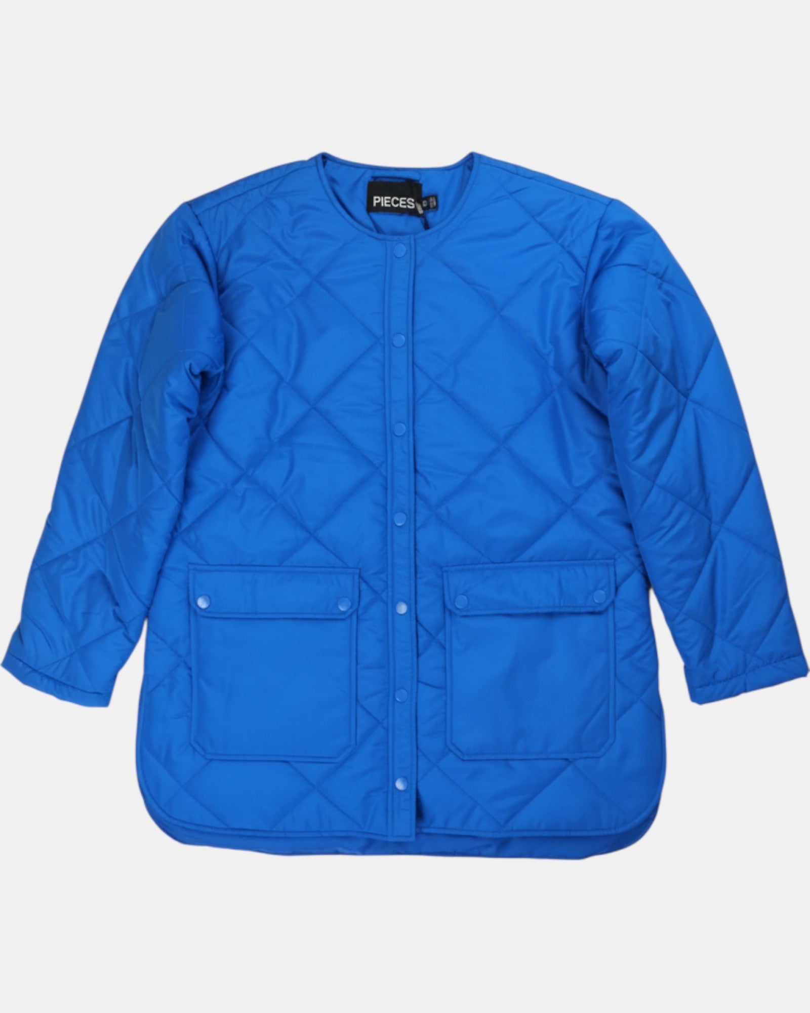 ULTIMATAGLIA.COM Giubbotto trapuntato blu elettrico con collo rotondo, chiusura a bottoni e tasche frontali.