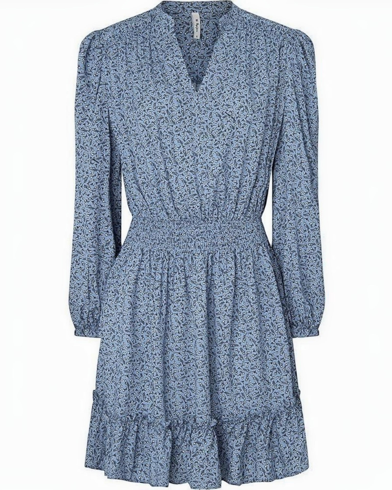 Vestito midi blu a fiori con maniche lunghe e vita elasticizzata Pepe Jeans JARA